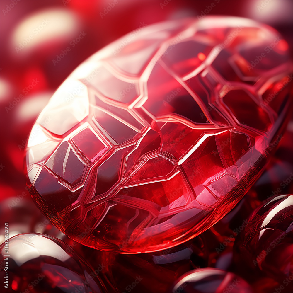 A vivid close-up image of a polished faceted ruby A vivid close-up image of a polished faceted ruby