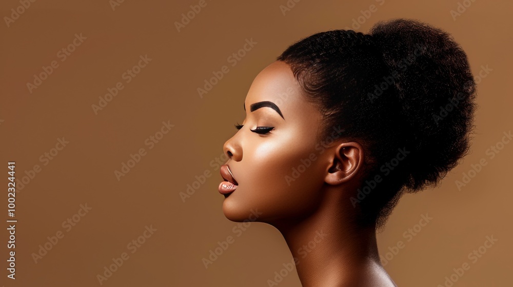 A Woman With Natural Curls Poses Elegantly Against a Warm Backdrop Highlighting Her Profile and Beauty A Woman With Natural Curls Poses Elegantly Against a Warm Backdrop Highlighting Her Profile and Beauty
