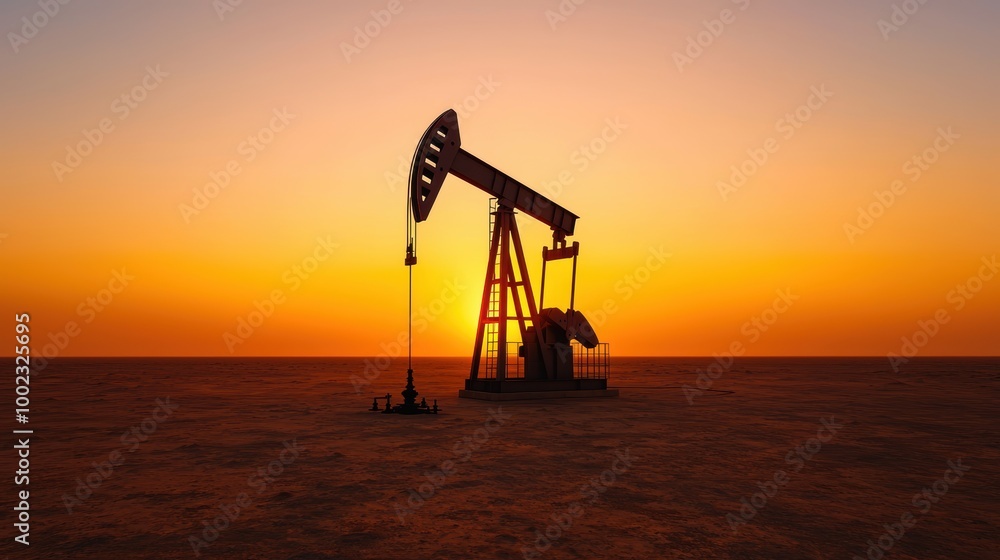 Oil Pump at Sunset Against Expansive Horizon Oil Pump at Sunset Against Expansive Horizon