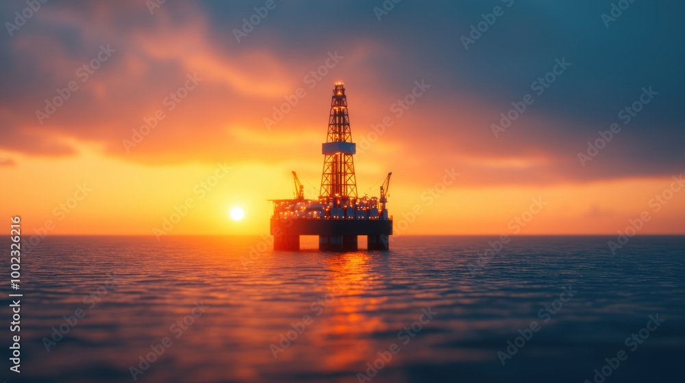 Offshore Oil Rig at Sunset with Dramatic Sky Offshore Oil Rig at Sunset with Dramatic Sky