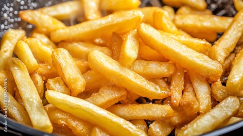 Crispy golden fries in a basket, delicious and tempting snack for all ages.