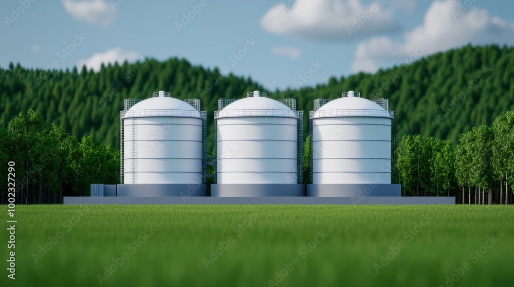 Industrial Storage Tanks in Green Landscape Industrial Storage Tanks in Green Landscape