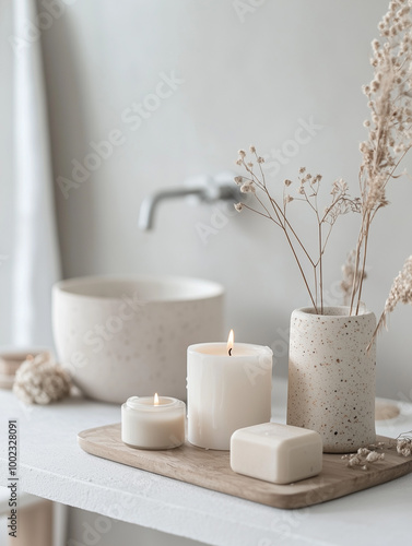 still life with candles and flowers