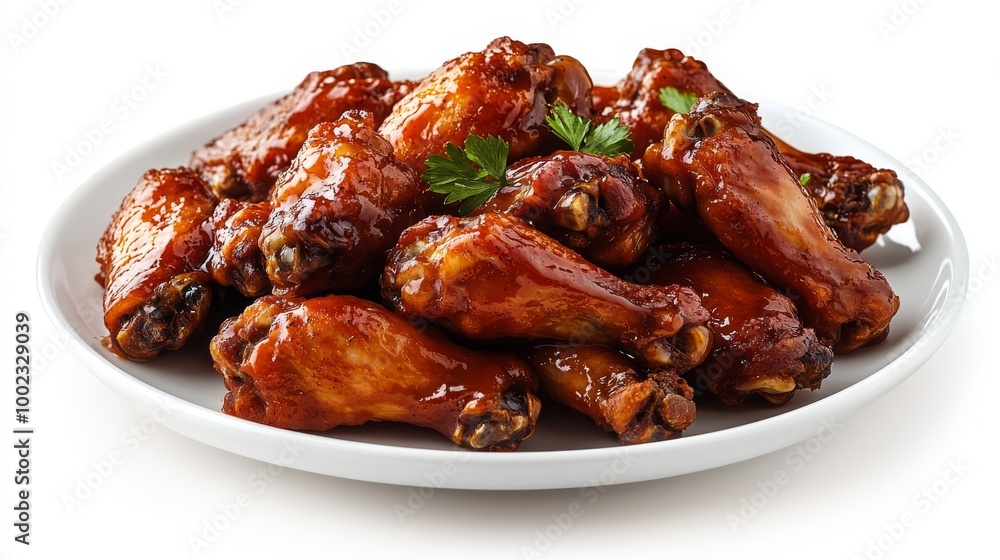 Delicious Barbecue Chicken Wings Served on a White Plate, Perfect for a Party or Celebration Delicious Barbecue Chicken Wings Served on a White Plate, Perfect for a Party or Celebration