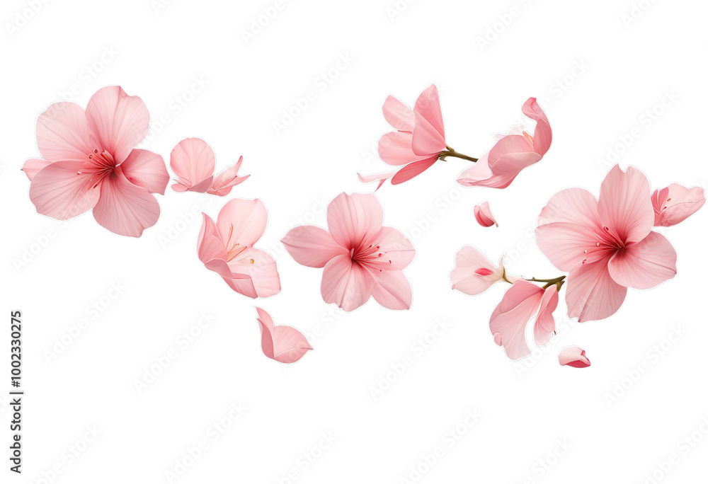 Flying pink petals isolated on white, transparent background cutout Flying pink petals isolated on white, transparent background cutout