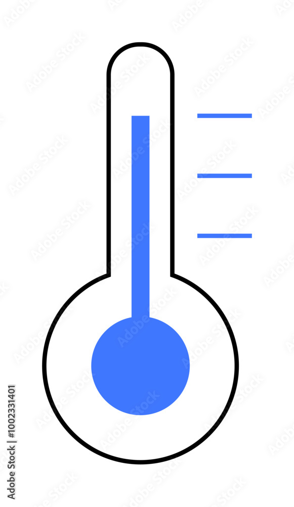 A black and blue thermometer with a rising temperature indication. Ideal for weather, temperature, climate change, scientific research, and weather forecasting. Clean minimalistic style. A black and blue thermometer with a rising temperature indication. Ideal for weather, temperature, climate change, scientific research, and weather forecasting. Clean minimalistic style.