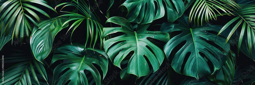 Lush green tropical leaves create vibrant and serene atmosphere, perfect for nature lovers and interior design enthusiasts. rich textures and shades of green evoke sense of tranquility and freshness Lush green tropical leaves create vibrant and serene atmosphere, perfect for nature lovers and interior design enthusiasts. rich textures and shades of green evoke sense of tranquility and freshness