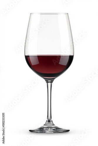 Elegant Glass of Red Wine Filled Halfway on a Minimalist White Background