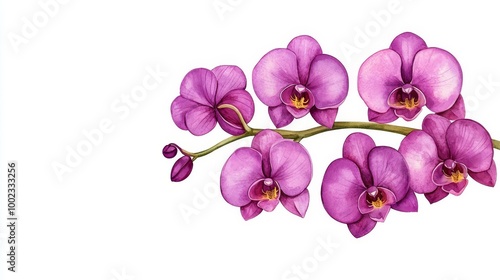 Vibrant pink orchids with delicate petals on a white isolated background, showcasing elegance and beauty.