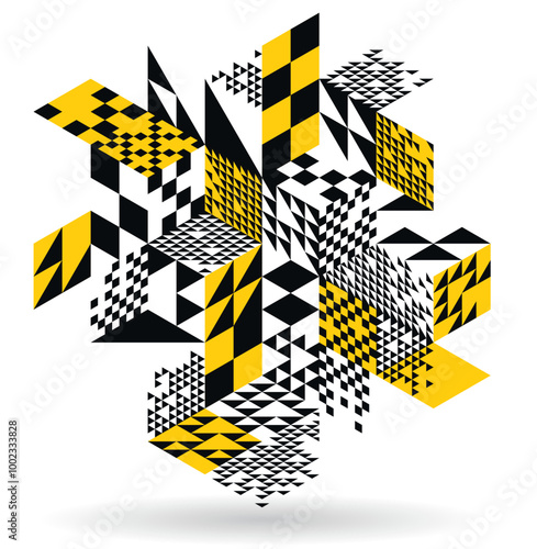 Abstract vector art with 3D isometric cubes geometric background, op art blocks with different forms isolated, polygonal graphic design, cubical theme.