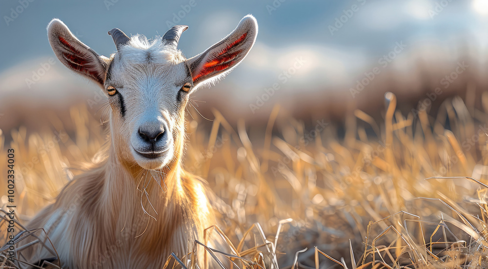 Obraz premium A sad goat in the meadow.