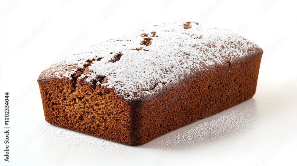Homemade Gingerbread Loaf With Powdered Sugar on Top Displayed on a White Background Homemade Gingerbread Loaf With Powdered Sugar on Top Displayed on a White Background