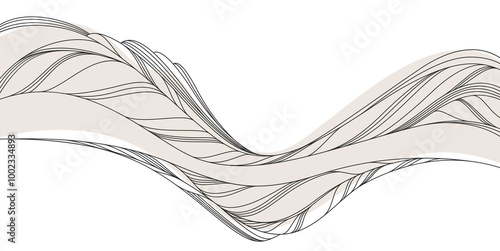 Abstract art background in oriental style, vector landscape with smooth lines wavy shapes, minimal simplistic design.
