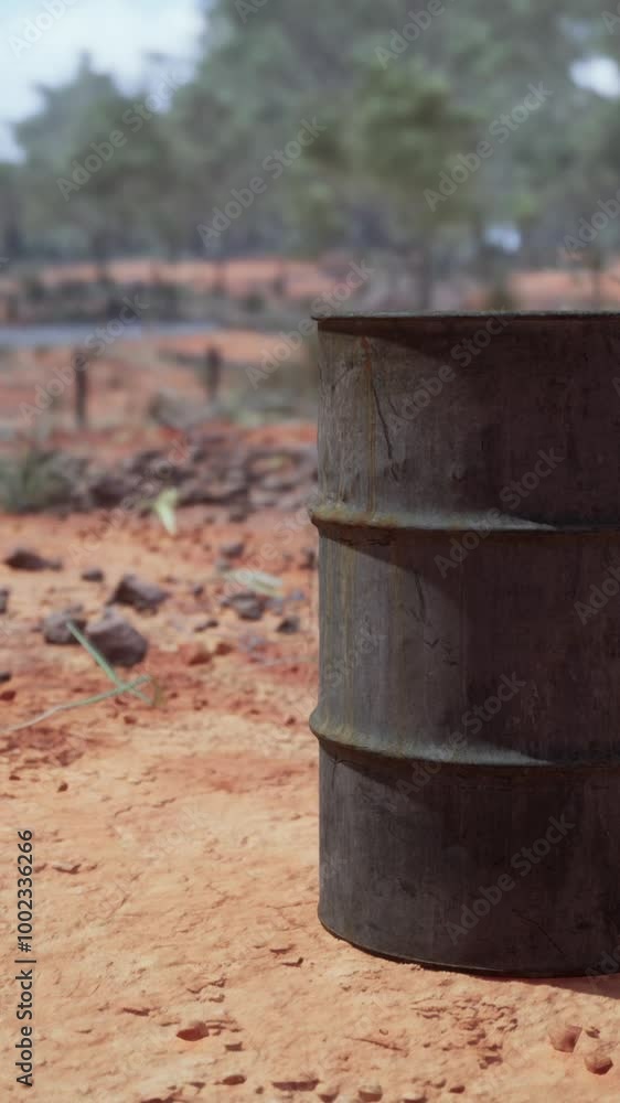 old empty rusted barrel on sand old empty rusted barrel on sand