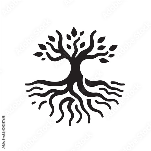 Stylish Black Tree Silhouette on a White Background: An Eye-Catching Vector Icon for Nature-Themed Designs, Environmental Awareness, and Artistic Projects