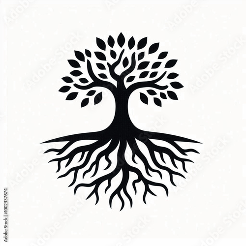 Chic Black Tree Silhouette Icon on White: Ideal for Graphic Designers Seeking Nature-Inspired Elements for Logo Design, Branding, and Environmental Projects