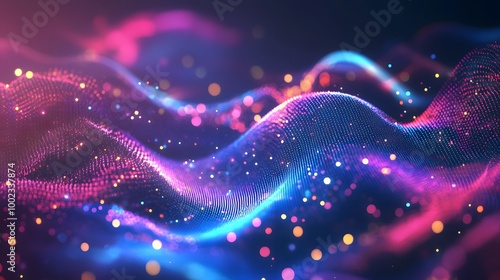 Abstract digital background with colorful glowing lines and futuristic elements, representing technology in a data center or internet network concept