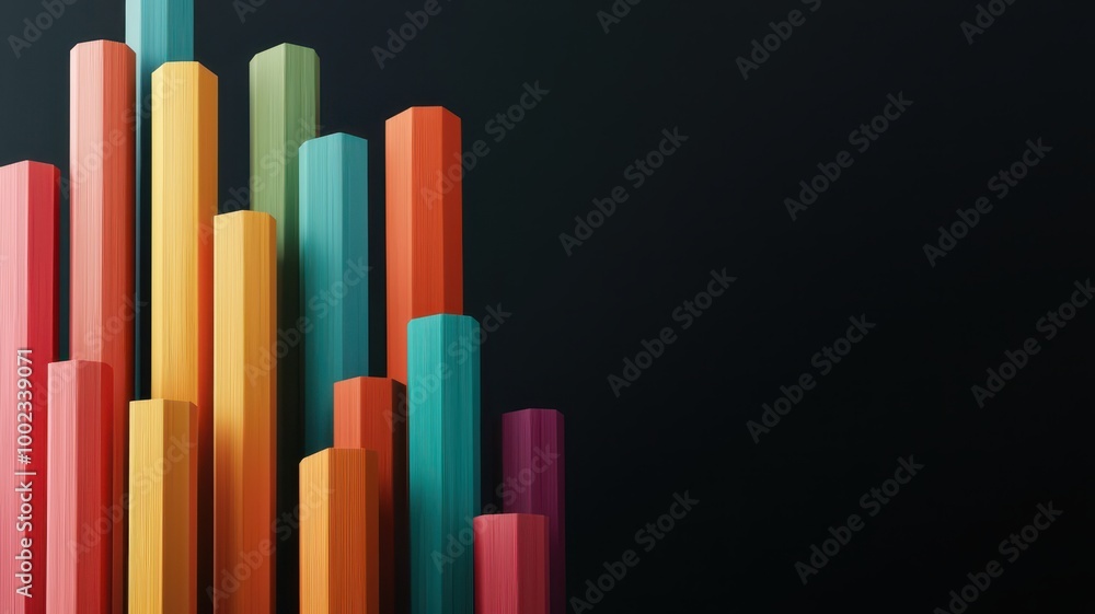 Colorful vertical tubes rise against a dark background, creating a striking visual contrast and playful design element. Colorful vertical tubes rise against a dark background, creating a striking visual contrast and playful design element.