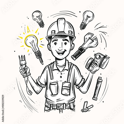 Electrician Hand Drawn Doodle Vector Design