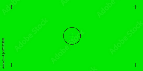 Green screen chroma key background, viewfinder camera frame, video film screen template, overlay. Cinema display with grid.