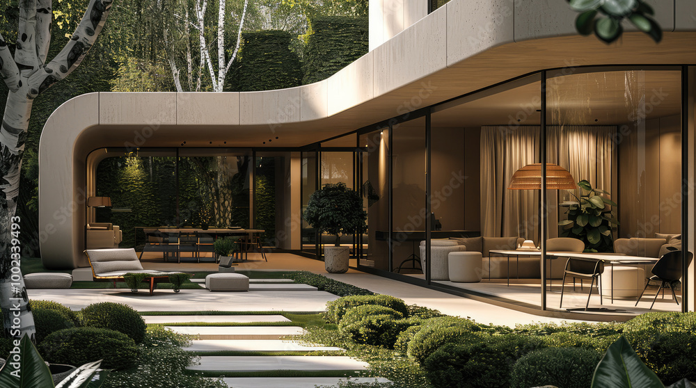 External landscape setting, a small backyard garden with one large ...