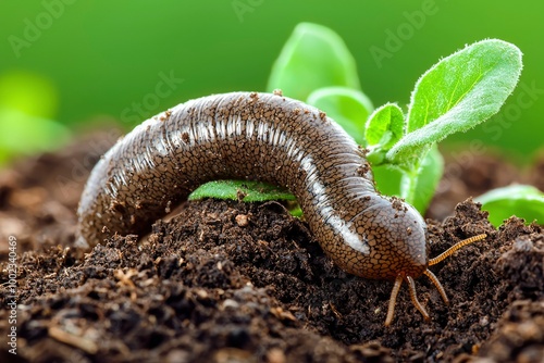 A Close-up View of a  Velvet Worm in the Soil photo