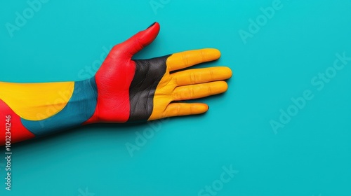 Colorful Hand Art Against Bright Blue Background