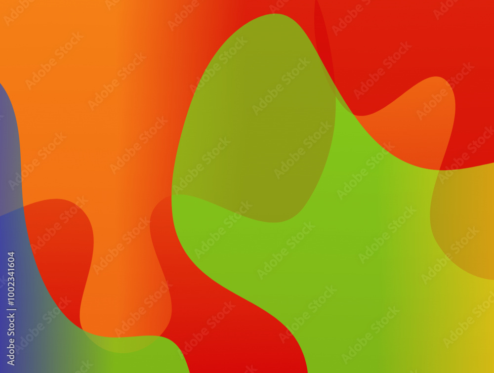 A colorful abstract painting with a green and red swirl