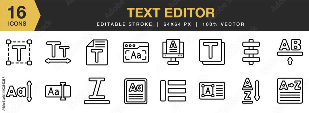 Text Editor icon set. Editable Stroke Icon Collection. Includes text editor line icons, and More. Outline icons vector collection. Text Editor icon set. Editable Stroke Icon Collection. Includes text editor line icons, and More. Outline icons vector collection.
