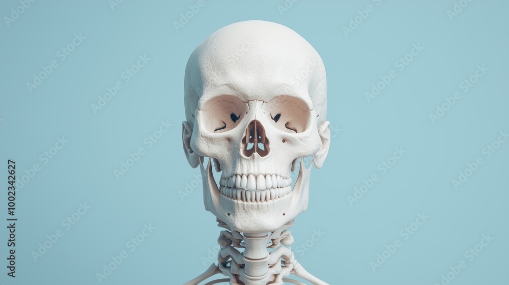 Realistic Human Skull Model on Blue Background Realistic Human Skull Model on Blue Background