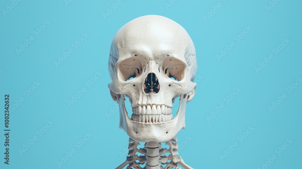 Realistic Human Skull Model on Blue Background Realistic Human Skull Model on Blue Background