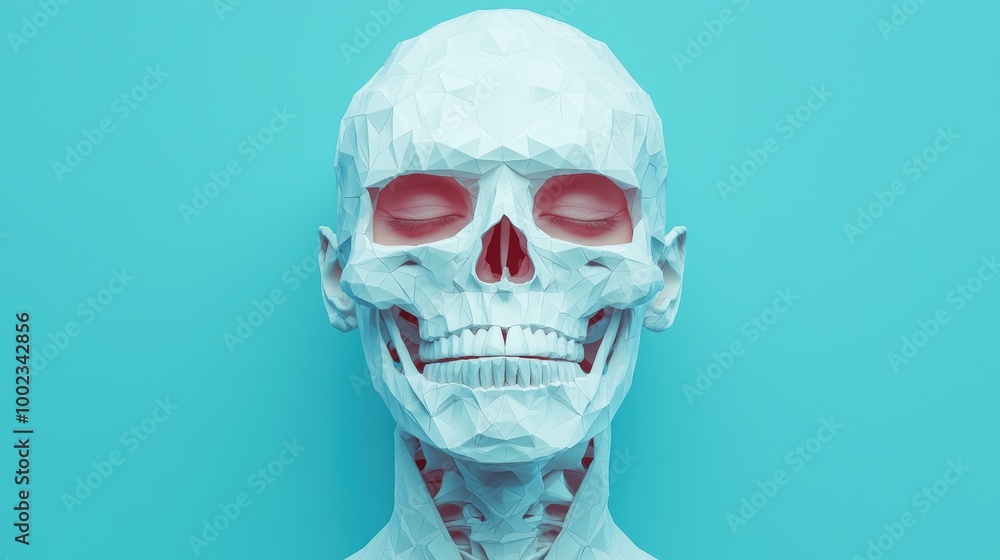 Polished Skull in Geometric Style on Blue Background Polished Skull in Geometric Style on Blue Background