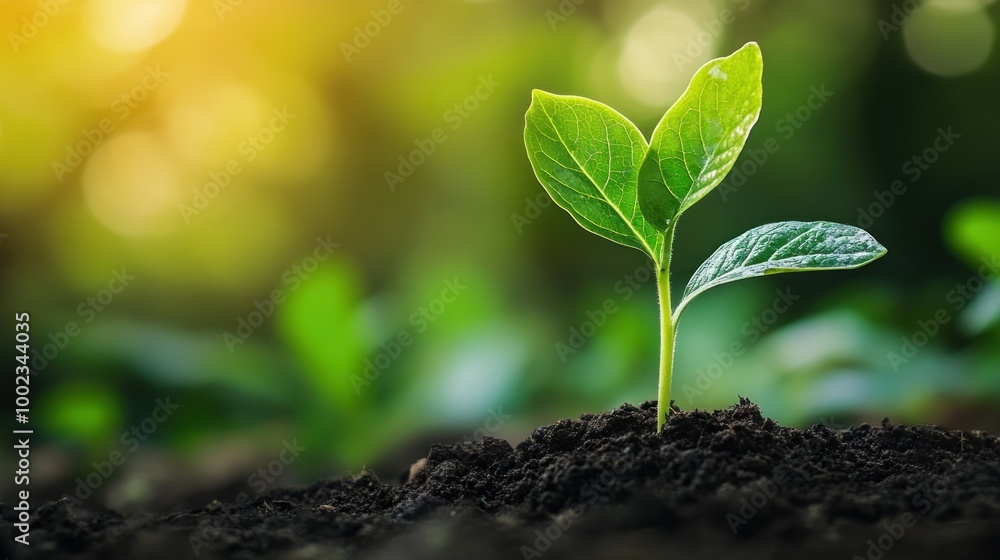 A Single Green Sprout Emerging from Rich Soil A Single Green Sprout Emerging from Rich Soil