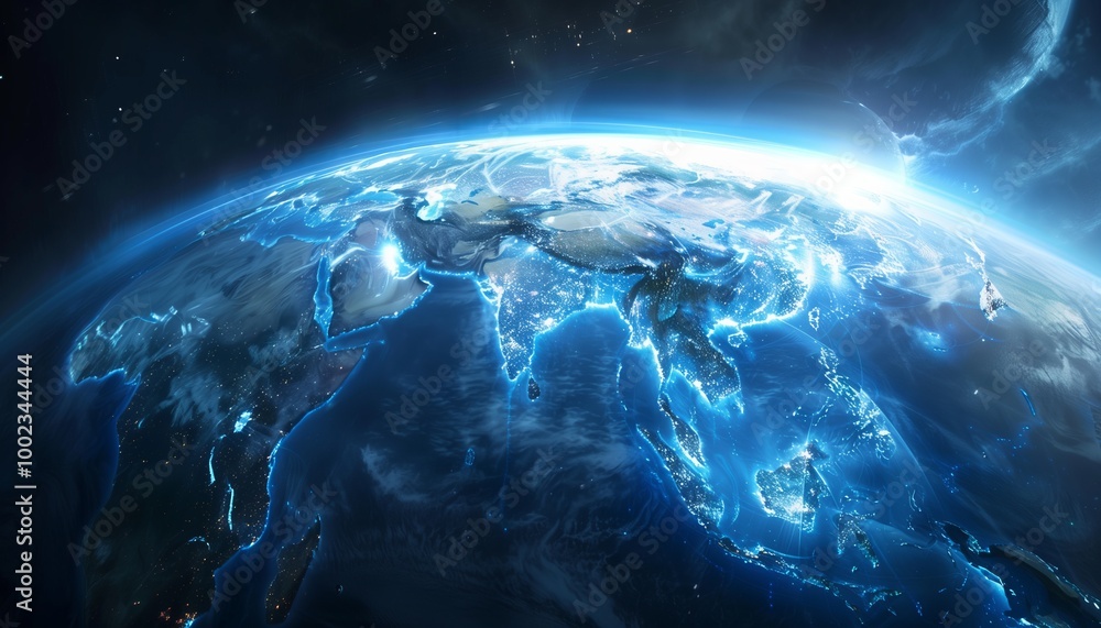 A Breathtaking View of Earth Highlighting Asia With Vibrant Colors and Glowing Outlines at Night A Breathtaking View of Earth Highlighting Asia With Vibrant Colors and Glowing Outlines at Night