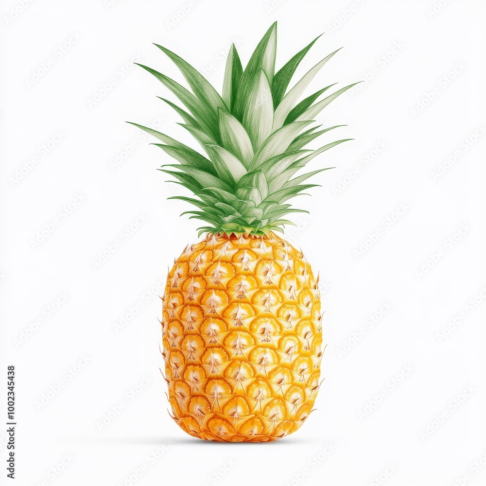2408_006.Cute color pencil illustration on white background of Pineapple 2408_006.Cute color pencil illustration on white background of Pineapple