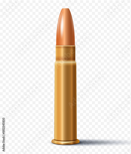 Realistic golden bullet isolated on a transparent background. Vector illustration.