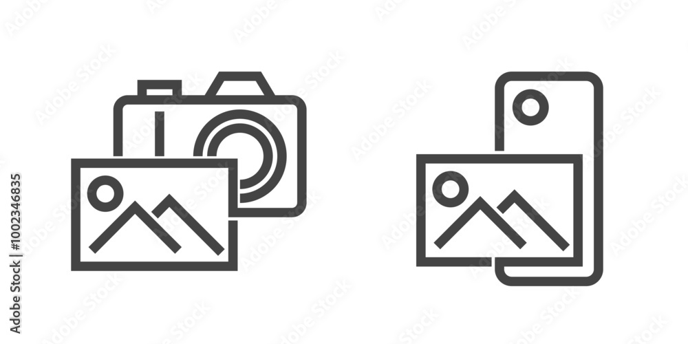 Camera phone and photo camera - icons in bold line Camera phone and photo camera - icons in bold line