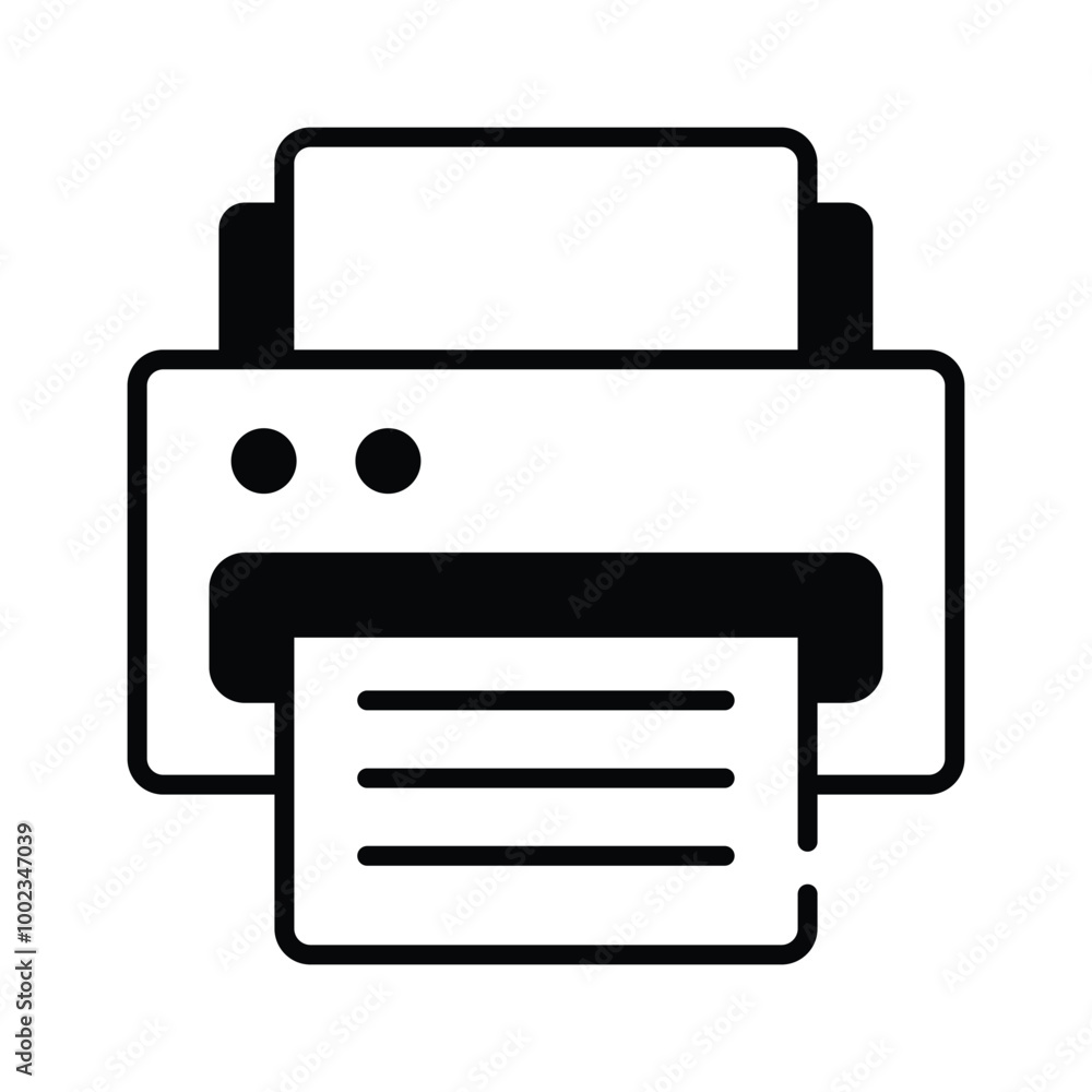 A streamlined printer icon representing printing functionality for documents, images, and more A streamlined printer icon representing printing functionality for documents, images, and more
