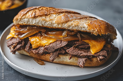 Indulgent Roast Beef and Cheddar Sandwich with Fresh Ingredients for a Hearty Meal