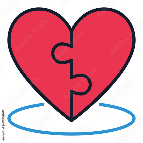 Jigsaw Puzzle Red Heart vector colored icon or logo element