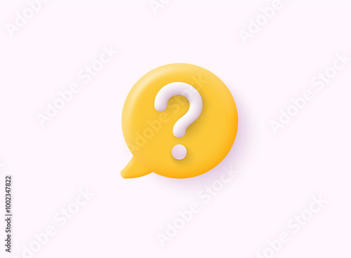 3d yellow question mark. Faq problem solution symbol. 3D vector illustration on isolated background.
