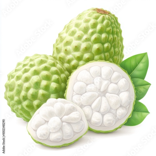 2408_064.Cute color pencil illustration on white background of Cherimoya