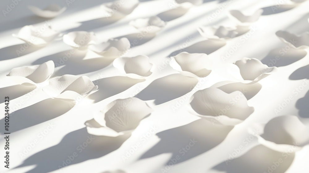 Obraz premium A white flower pattern on a white background, illuminated by sunlight on the petals