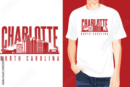 Charlotte North Carolina Skyline t-shirt design unique idea