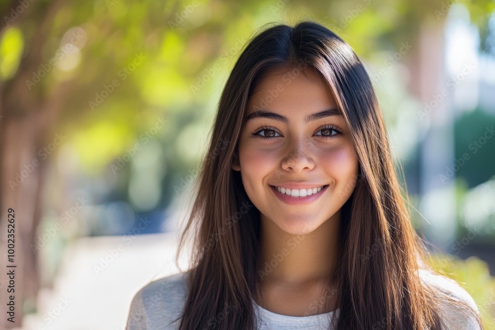 Hispanic Female Student Smiling. Portrait of Young Latin Woman at High School Campus Hispanic Female Student Smiling. Portrait of Young Latin Woman at High School Campus