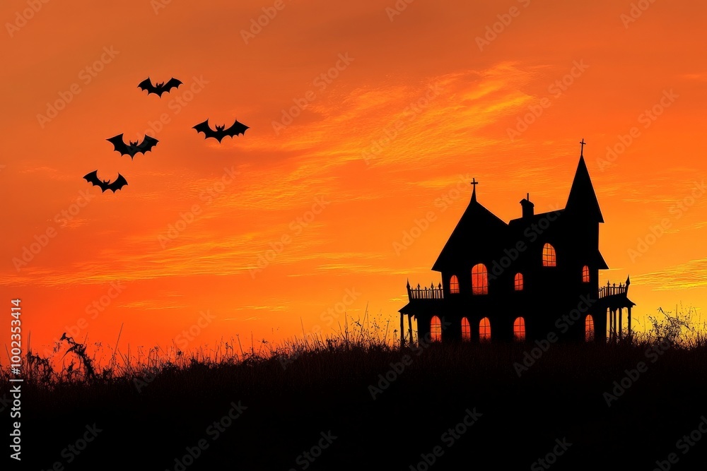 Halloween background with silhouette of a haunted house Halloween background with silhouette of a haunted house
