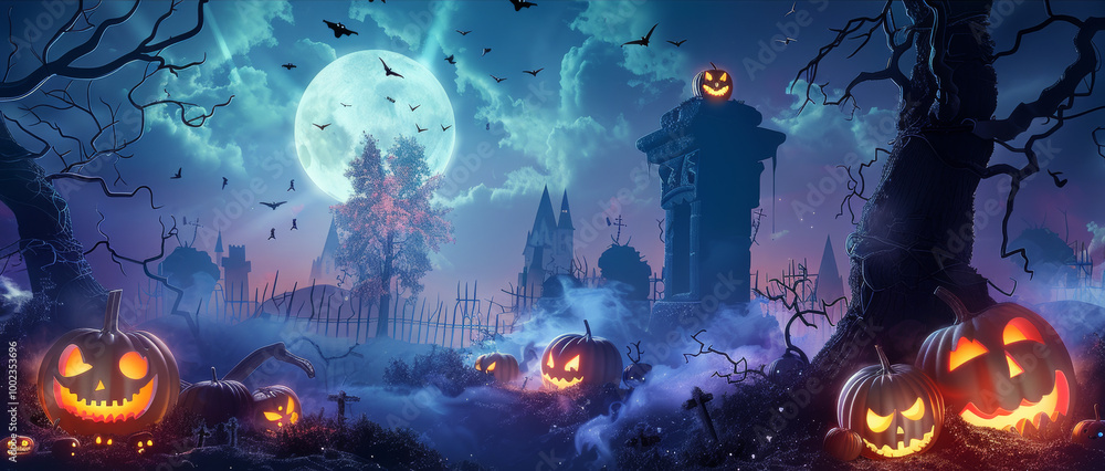 Naklejka premium Happy Halloween sale banners or party invitation background