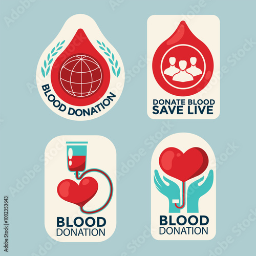 Blood donation vector logo template badges set collection