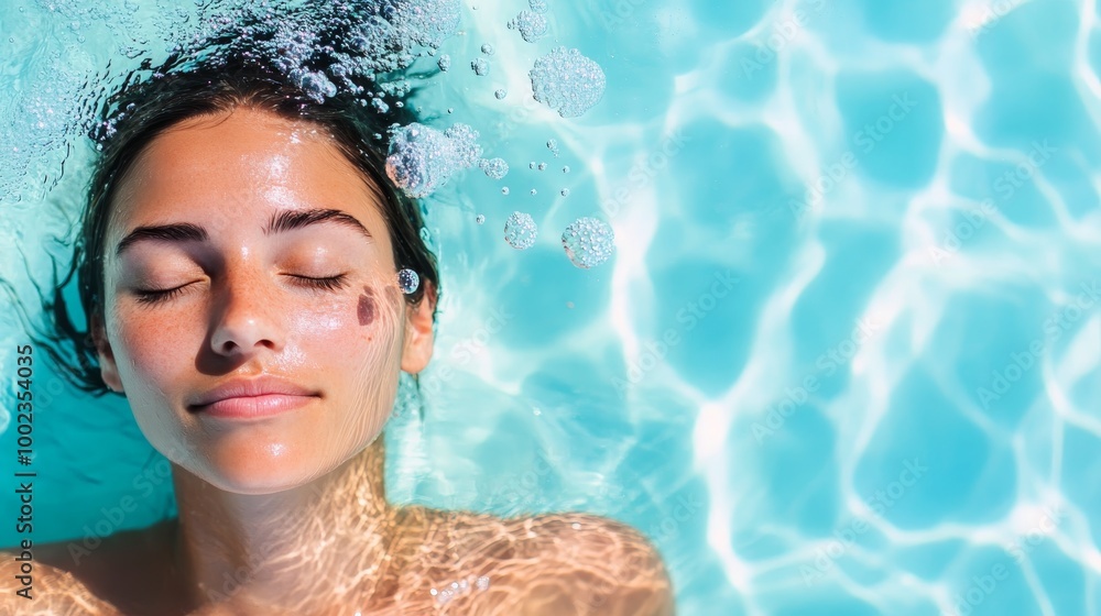 Submerged Serenity: A person finds peace underwater, eyes closed and surrounded by crystal-clear water. Submerged Serenity: A person finds peace underwater, eyes closed and surrounded by crystal-clear water.