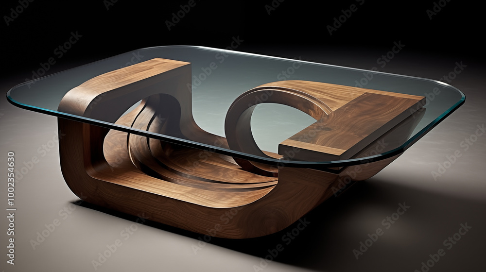 Modern Walnut Wood Coffee Table with Glass Top Modern Walnut Wood Coffee Table with Glass Top